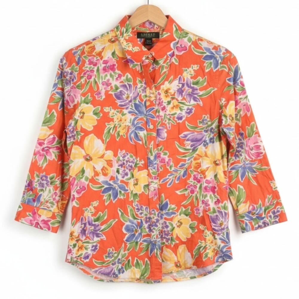 Lauren Ralph Lauren‎ Womens PM Bloomcore Hawaiian Tropical Vacation Button Shirt
